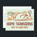 Whimsical Happy Thanksgiving Friendsgiving Custom Postcard<br><div class="desc">Perfect cute postcard to wish happy thanksgiving to family, friends or colleagues! Hand made art for you! Perfect for a Thanksgiving holiday or Friendsgiving - change the text for your needs. FULLY CUSTOMIZABLE! Click on “Personalise” above to edit the text on the front and back. Click "edit using design tool"...</div>