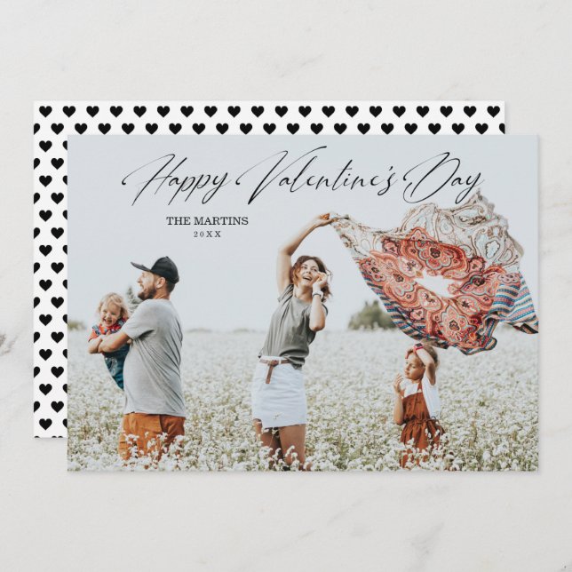 Whimsical Happy Valentine's Day Script Photo Holiday Card (Front/Back)