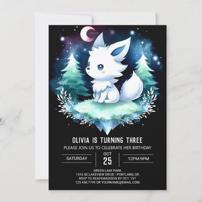 Whimsical Happy Wolf Birthday Invitation (Front)
