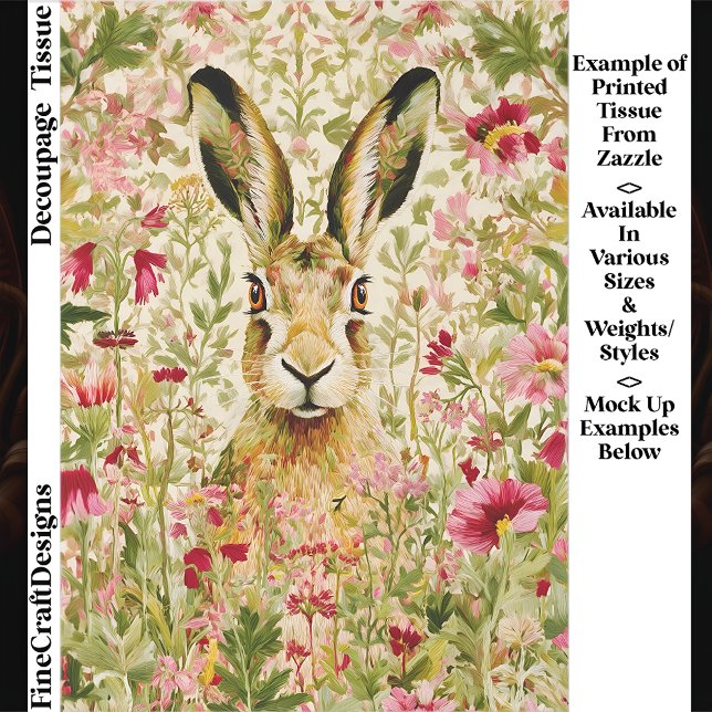 Whimsical Hare Among Wildflowers EX7 Decoupage Tissue Paper (Creator Uploaded)