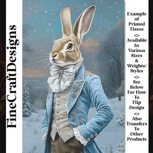 Whimsical Hare Dressed in Blue, Snow CE8 Decoupage Tissue Paper