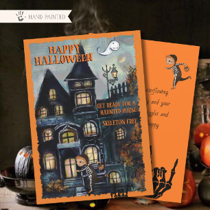 Whimsical Haunted House Halloween Card HAND DRAWN