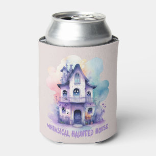 Whimsical Haunted House – Pastel Purple Halloween Can Cooler