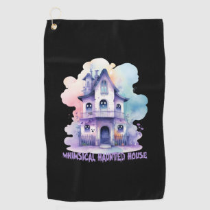 Whimsical Haunted House – Pastel Purple Halloween Golf Towel