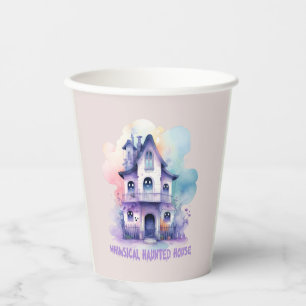 Whimsical Haunted House – Pastel Purple Halloween Paper Cups