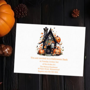 Whimsical Haunted House & Pumpkins Halloween Bash Invitation