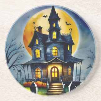 Whimsical Haunted House Sandstone Coaster