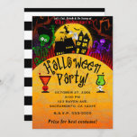 Whimsical Haunted House Skeleton Halloween Party Invitation<br><div class="desc">Customise for your event</div>