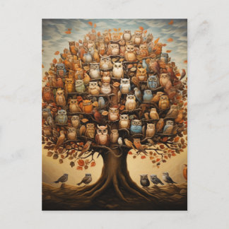 Whimsical Haven: The Owl-Adorned Arboretum Postcard
