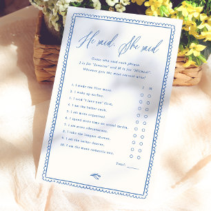 Whimsical He Said She Said Bridal Shower Game