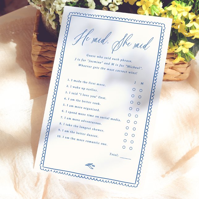 Whimsical He Said She Said Bridal Shower Game (Creator Uploaded)