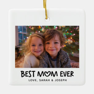 Whimsical Heart Best Mom Ever Holiday Photo Ceramic Ornament