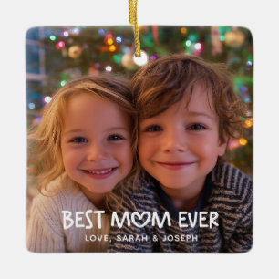Whimsical Heart Best Mum Ever Christmas Photo Ceramic Ornament