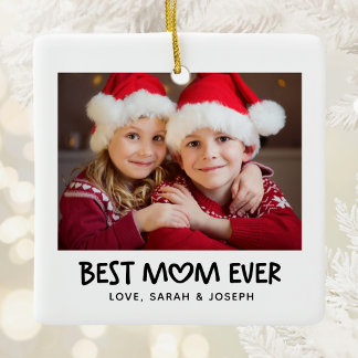 Whimsical Heart Best Mum Ever Holiday Photo Ceramic Ornament
