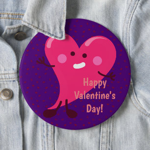 Whimsical Heart Character   Happy Valentine's Day 6 Cm Round Badge