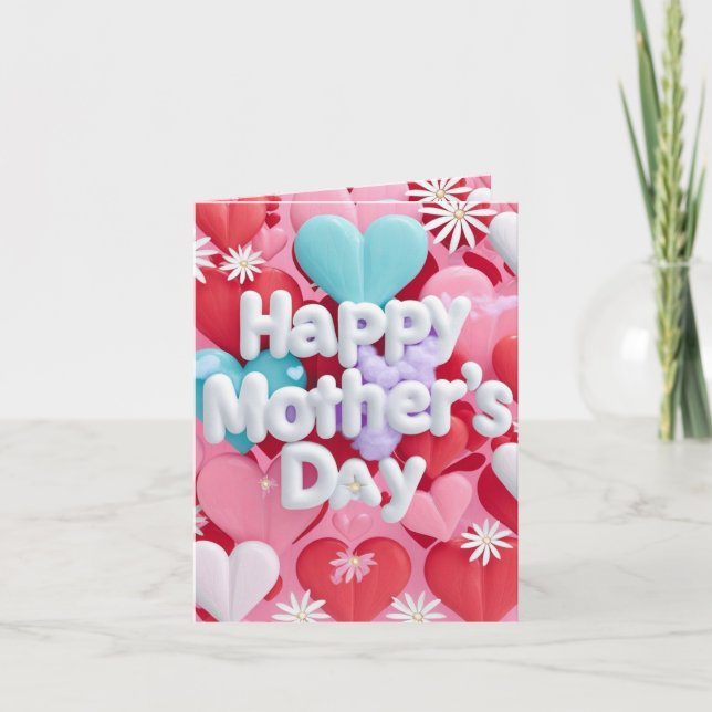 Whimsical Heart & Daisy Mother's Day Card (Front)