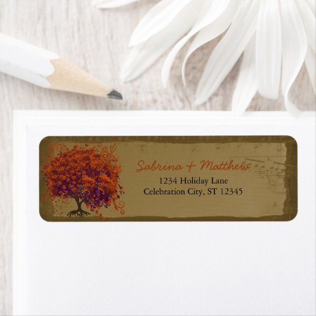Whimsical Heart Leafed Tree Orange & Plum on Gold (Insitu)