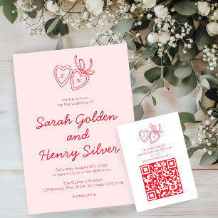 Whimsical Heart Locket Doodle Sketch CUSTOM QRCode Enclosure Card