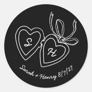 Whimsical Heart Locket Doodle Sketch Modern CUSTOM Classic Round Sticker