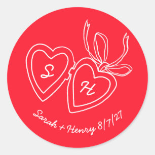 Whimsical Heart Locket Doodle Sketch Modern CUSTOM Classic Round Sticker