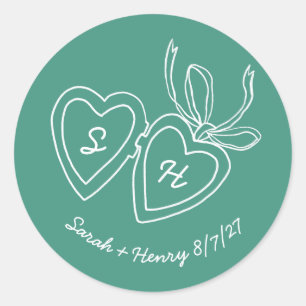 Whimsical Heart Locket Doodle Sketch Modern CUSTOM Classic Round Sticker