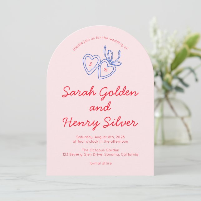 Whimsical Heart Locket Doodle Sketch Modern CUSTOM Invitation (Standing Front)