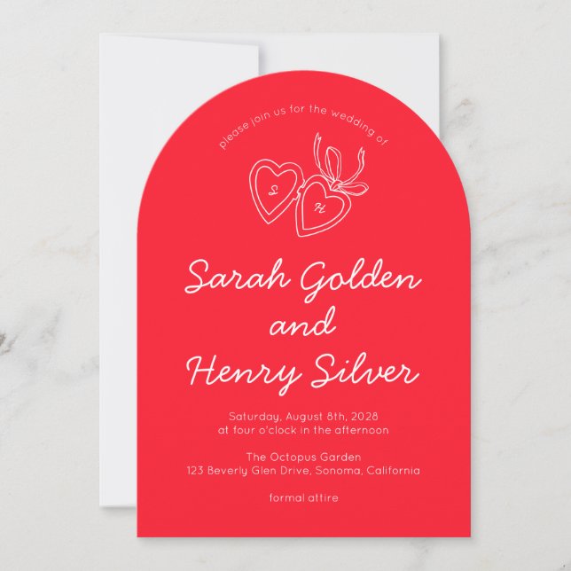 Whimsical Heart Locket Doodle Sketch Modern CUSTOM Invitation (Front)