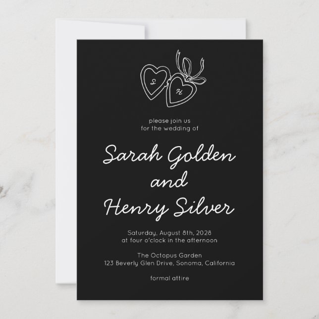 Whimsical Heart Locket Doodle Sketch Modern CUSTOM Invitation (Front)