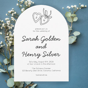 Whimsical Heart Locket Doodle Sketch Modern CUSTOM Invitation
