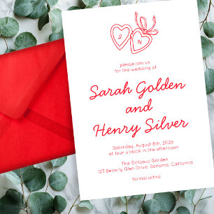 Whimsical Heart Locket Doodle Sketch Modern CUSTOM Invitation