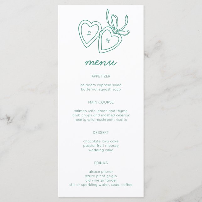 Whimsical Heart Locket Doodle Sketch Modern CUSTOM Menu (Front)
