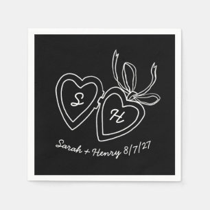 Whimsical Heart Locket Doodle Sketch Modern CUSTOM Napkin