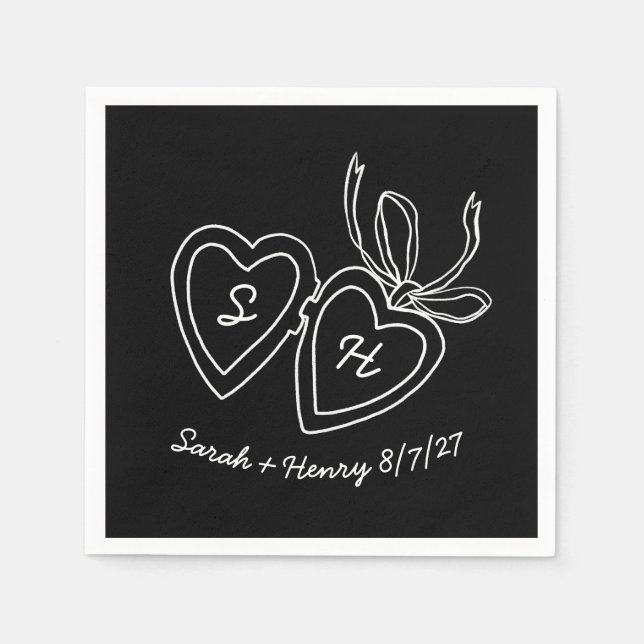 Whimsical Heart Locket Doodle Sketch Modern CUSTOM Napkin (Front)
