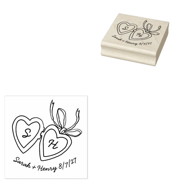 Whimsical Heart Locket Doodle Sketch Modern CUSTOM Rubber Stamp (Stamped)
