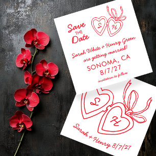 Whimsical Heart Locket Doodle Sketch Modern CUSTOM Save The Date