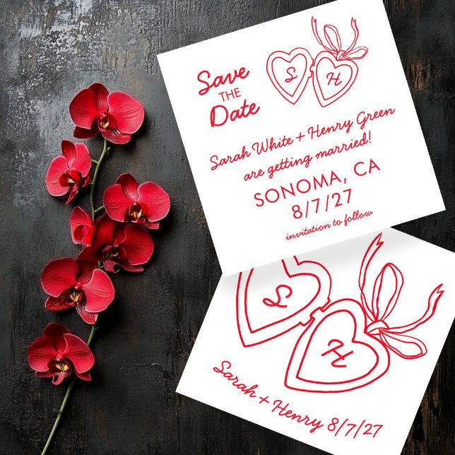 Whimsical Heart Locket Doodle Sketch Modern CUSTOM Save The Date (Whimsical Heart Locket Doodle Sketch Modern CUSTOM Wedding Save The Date
)
