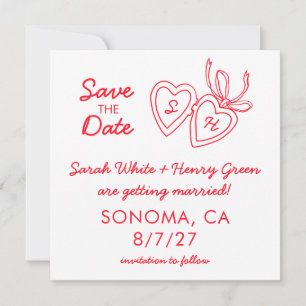 Whimsical Heart Locket Doodle Sketch Modern CUSTOM Save The Date