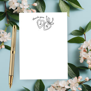Whimsical Heart Locket Doodle Sketch Modern CUSTOM Thank You Card