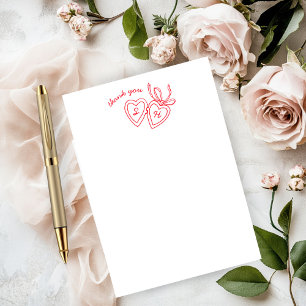 Whimsical Heart Locket Doodle Sketch Modern CUSTOM Thank You Card