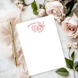 Whimsical Heart Locket Doodle Sketch Modern CUSTOM Thank You Card