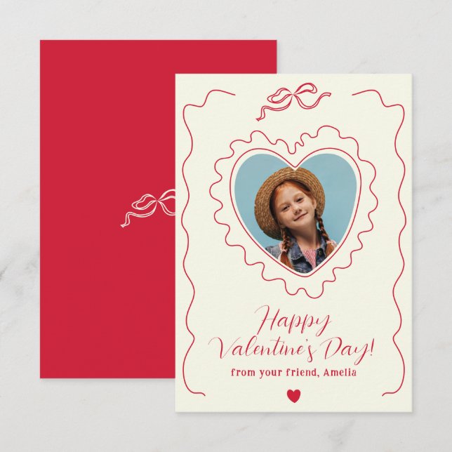Whimsical Heart Photo Bow Frame Love Valentines Card (Front/Back)