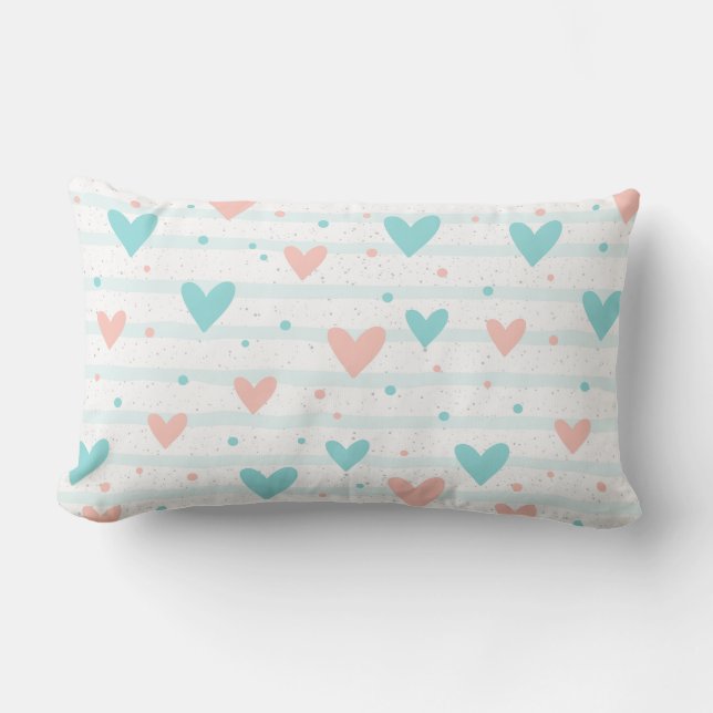 Whimsical Heart Striped Lumbar Cushion (Front)