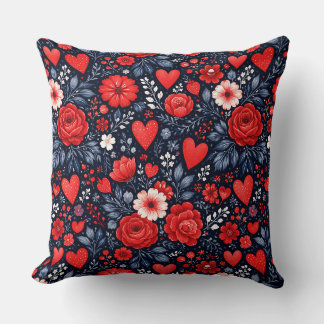 Whimsical Hearts and Flowers Cushion
