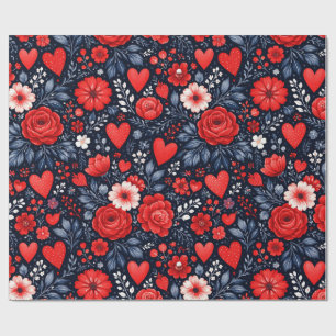 Whimsical Hearts and Flowers Wrapping Paper