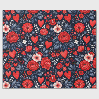 Whimsical Hearts and Flowers Wrapping Paper