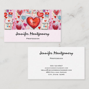 Whimsical Hearts and Love Letters Pattern Business Card