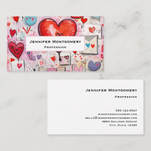 Whimsical Hearts and Love Letters Pattern Business Card