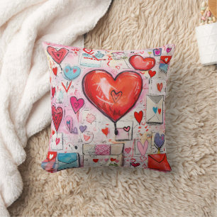 Whimsical Hearts and Love Letters Pattern Cushion
