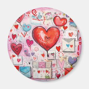 Whimsical Hearts and Love Letters Pattern Magnet