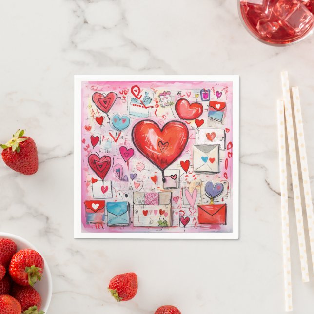 Whimsical Hearts and Love Letters Pattern Napkin (Insitu)